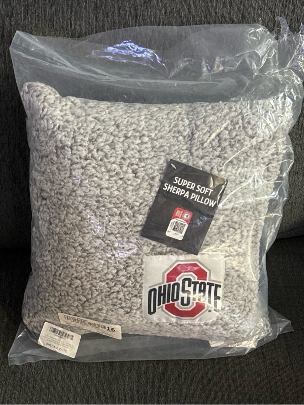 New with tags Two Tone Ohio State Frosty Fleece Sherpa Throw Pillow, 14" x 14"